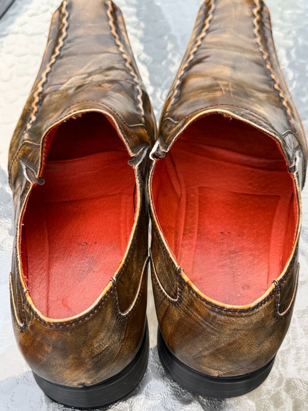BULLIT Mens 12 Brown Leather Square Toe Loafers Y2K Whipstitch Dress Shoes 4296 - Picture 12 of 13